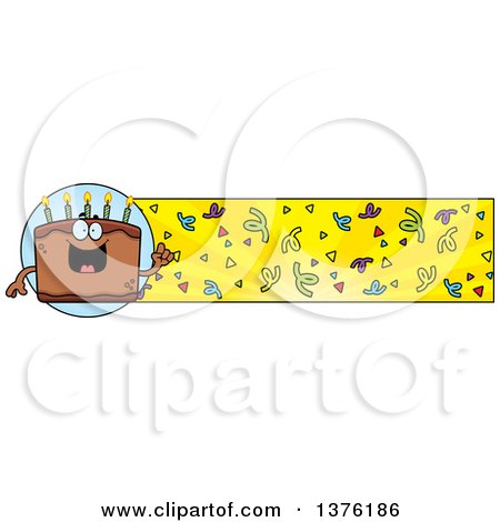Clipart of a Chocolate Birthday Cake Character and Confetti Banner - Royalty Free Vector Illustration by Cory Thoman