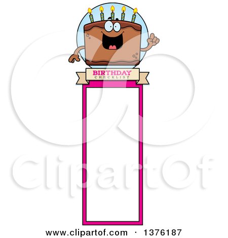 Clipart of a Chocolate Birthday Cake Character Bookmark - Royalty Free Vector Illustration by Cory Thoman