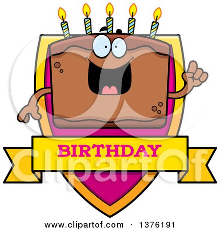 Clipart of a Chocolate Birthday Cake Character Shield - Royalty Free Vector Illustration by Cory Thoman