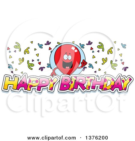 Clipart of a Red Party Balloon Character with Confetti and Text - Royalty Free Vector Illustration by Cory Thoman