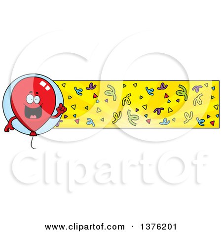 Clipart of a Red Party Balloon Character and Confetti Banner - Royalty Free Vector Illustration by Cory Thoman