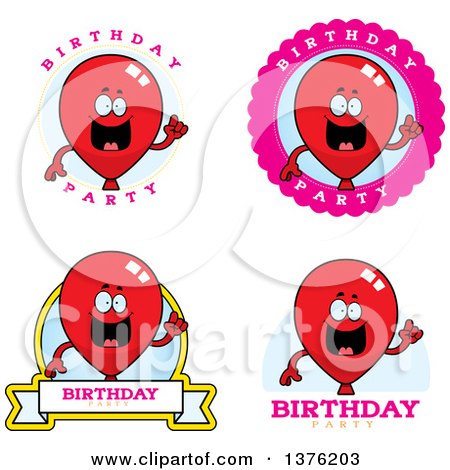 Clipart of Badges of a Red Party Balloon Character - Royalty Free Vector Illustration by Cory Thoman