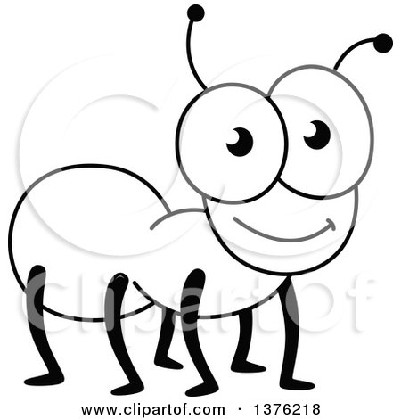 Clipart of a Black and White Happy Ant - Royalty Free Vector Illustration by Vector Tradition SM