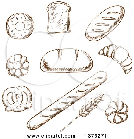 Clipart of Brown Sketched Bakery Breads - Royalty Free Vector Illustration by Vector Tradition SM