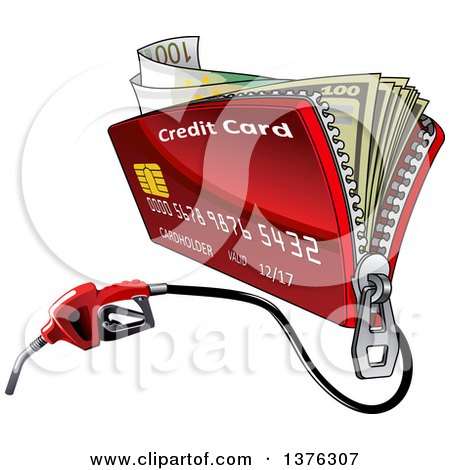 Clipart of a Credit Card Wallet with Cash Money and a Fuel Nozzle - Royalty Free Vector Illustration by Vector Tradition SM