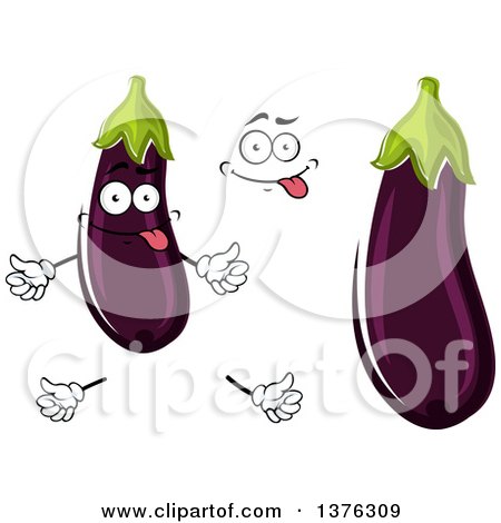 Clipart of a Cartoon Face Hands and Eggplants - Royalty Free Vector Illustration by Vector Tradition SM