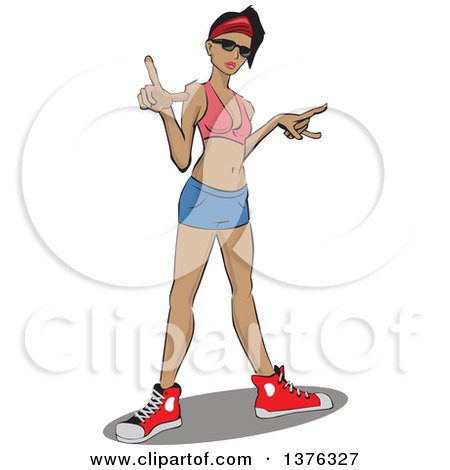 Clipart of a Casual Young Chola Hispanic Woman Posing - Royalty Free Vector Illustration by David Rey