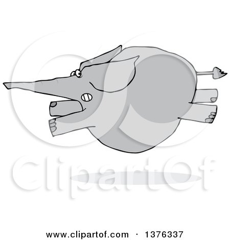 Clipart of a Cartoon Elephant Leaping and Running Scared - Royalty Free Vector Illustration by djart