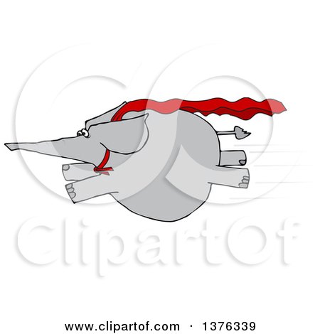 Clipart of a Cartoon Elephant Super Hero Flying - Royalty Free Vector Illustration by djart