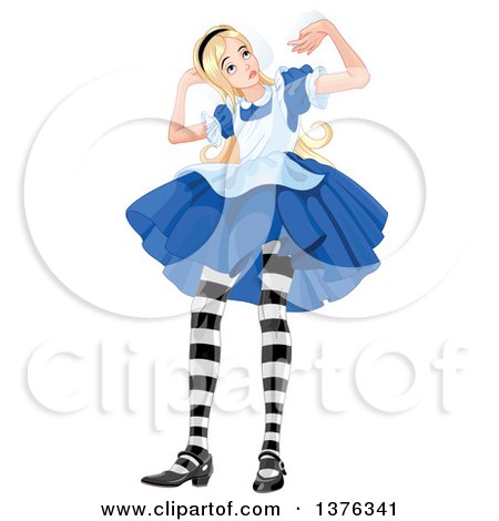 Clipart of a Giant Alice in Wonderland, Pushing up Against a Ceiling - Royalty Free Vector Illustration by Pushkin