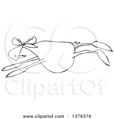 Clipart of a Cartoon Black and White Moose Leaping - Royalty Free Vector Illustration by djart