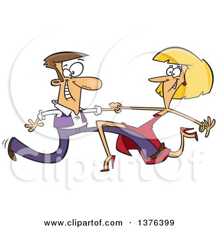 Clipart of a Cartoon Skinny Long Legged White Couple Dancing - Royalty Free Vector Illustration by toonaday