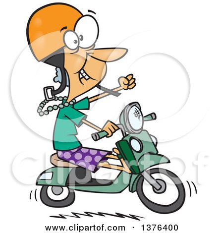 Clipart of a Cartoon Adventurous White Granny Riding a Scooter - Royalty Free Vector Illustration by toonaday