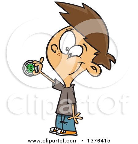 Clipart of a Cartoon Happy White Boy Adjusting a Household Thermostat - Royalty Free Vector Illustration by toonaday