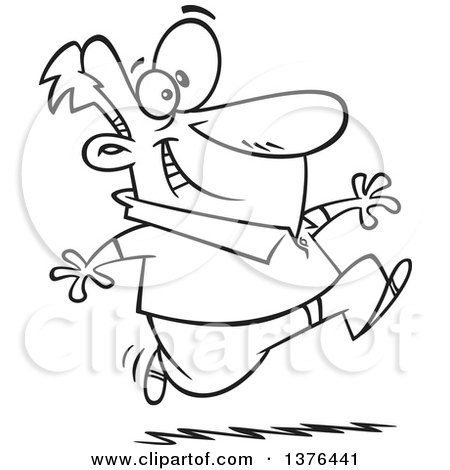 Clipart of a Cartoon Black and White  Eager Man Running - Royalty Free Vector Illustration by toonaday