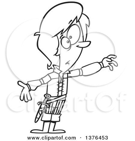 Clipart of a Cartoon Black and White  Thespian Man Playing Romeo - Royalty Free Vector Illustration by toonaday