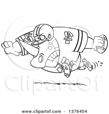 Clipart of a Cartoon Black and White  Tough Rhino Fooball Player Running - Royalty Free Vector Illustration by toonaday