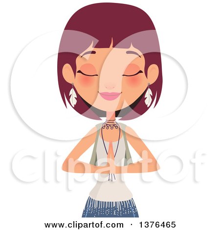 Clipart of a Happy Red Haired Caucasian Boho Chic Woman Meditating - Royalty Free Vector Illustration by Melisende Vector