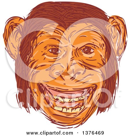 Clipart of a Sketched Happy Chimpanzee Face - Royalty Free Vector Illustration by patrimonio