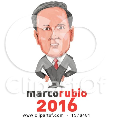 Clipart of a Caricature of Marco Rubio over Text - Royalty Free Vector Illustration by patrimonio