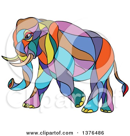 Clipart of a Colorful Mosaic Walking Elephant - Royalty Free Vector Illustration by patrimonio