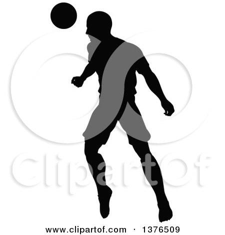Clipart of a Black Silhouetted Male Soccer Player Athlete in Action - Royalty Free Vector Illustration by AtStockIllustration