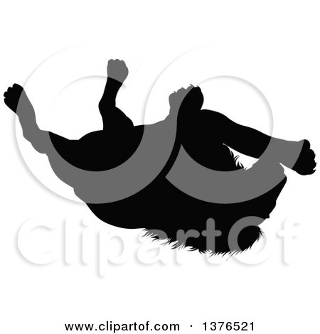 Clipart of a Black Silhouetted Male Lion Rolling Around on His Back - Royalty Free Vector Illustration by AtStockIllustration