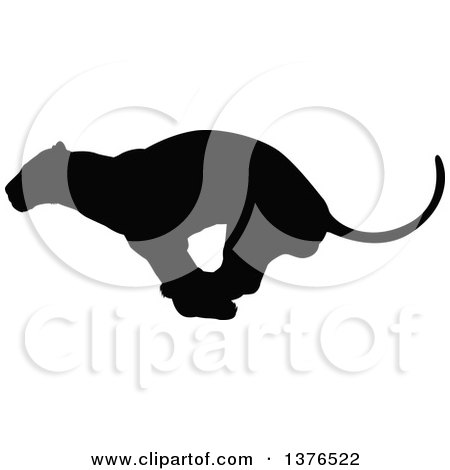 Clipart of a Black Silhouetted Male Lioness Running - Royalty Free Vector Illustration by AtStockIllustration