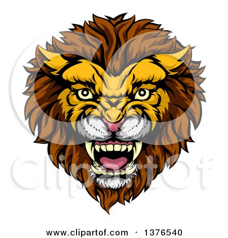 Clipart of a Vicious Male Lion Mascot Head - Royalty Free Vector Illustration by AtStockIllustration