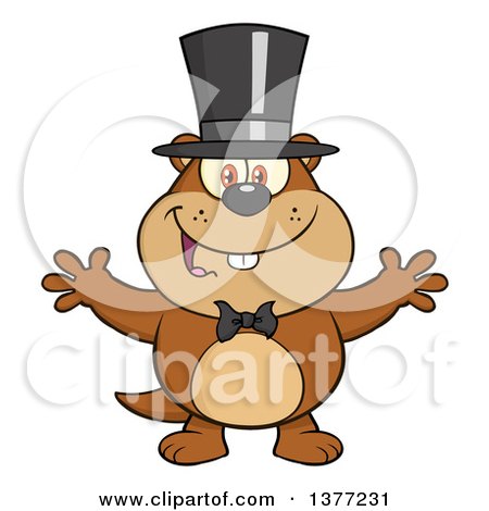 Clipart of a Cartoon Groundhog Wearing a Hat and Welcoming - Royalty Free Vector Illustration by Hit Toon