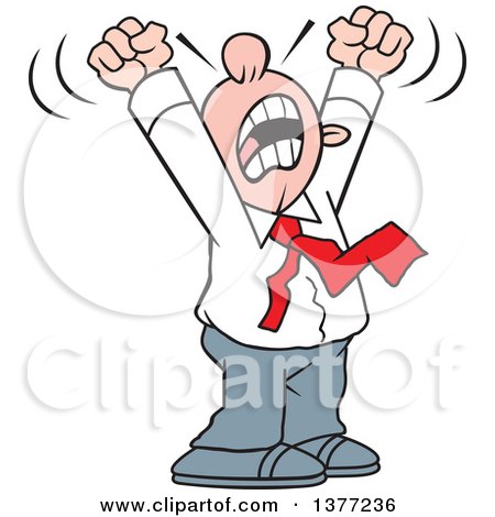 Clipart of a Cartoon Angry White Business Man Yelling, with His Arms Above His Head - Royalty Free Vector Illustration by Johnny Sajem