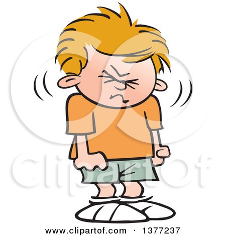 Clipart of a Cartoon Blond White Boy Holding His Breath - Royalty Free Vector Illustration by Johnny Sajem