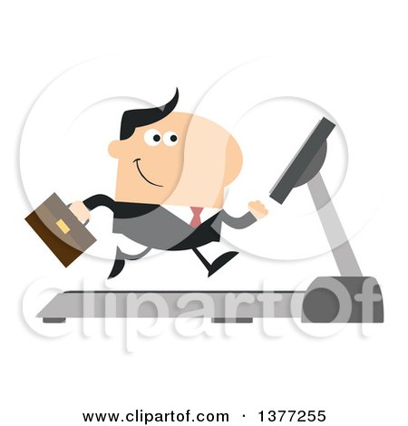 Clipart of a Cartoon White Business Man Running on a Treadmill - Royalty Free Vector Illustration by Hit Toon