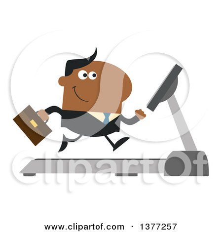 Clipart of a Cartoon Black Business Man Running on a Treadmill - Royalty Free Vector Illustration by Hit Toon