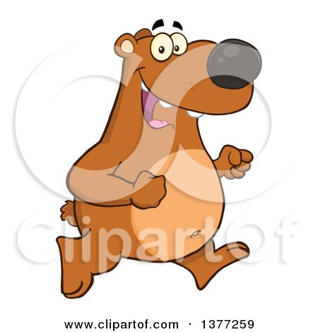 Clipart of a Cartoon Happy Brown Bear Running Upright - Royalty Free Vector Illustration by Hit Toon