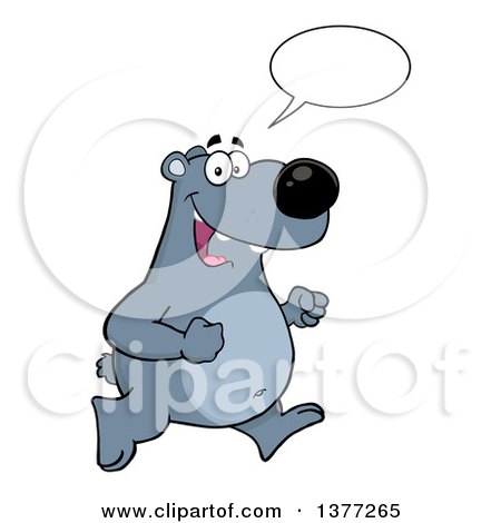 Clipart of a Cartoon Happy Bear Talking and Running Upright - Royalty Free Vector Illustration by Hit Toon