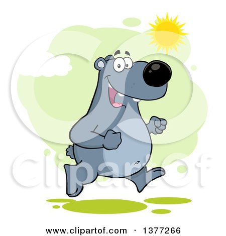 Clipart of a Cartoon Happy Bear Running Upright on a Sunny Day - Royalty Free Vector Illustration by Hit Toon