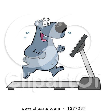 Clipart of a Cartoon Happy Bear Running Upright on a Treadmill - Royalty Free Vector Illustration by Hit Toon