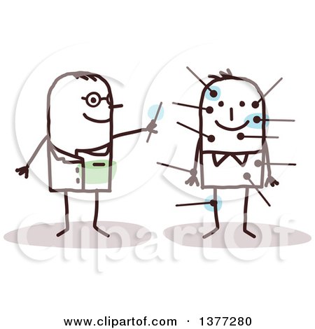 Clipart of a Stick Man Acupuncturist with a Patient - Royalty Free Vector Illustration by NL shop