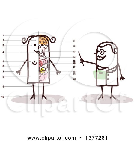 Clipart of a Female Stick Doctor Discussing the Anatomy of a Womans Body - Royalty Free Vector Illustration by NL shop