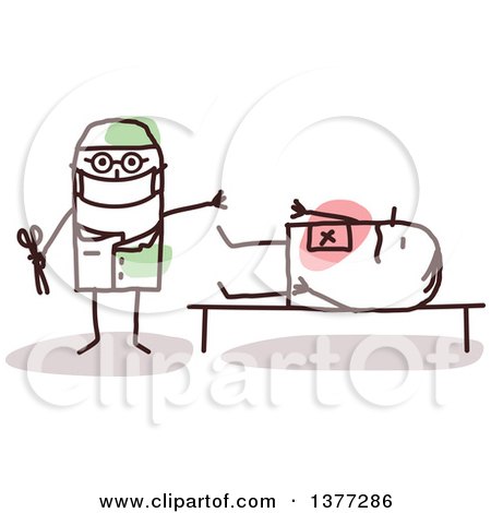 Clipart of a Male Stick Doctor Surgeon Operating on a Patient - Royalty Free Vector Illustration by NL shop
