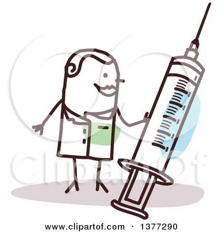 Clipart of a Female Stick Doctor with a Giant Syringe - Royalty Free Vector Illustration by NL shop