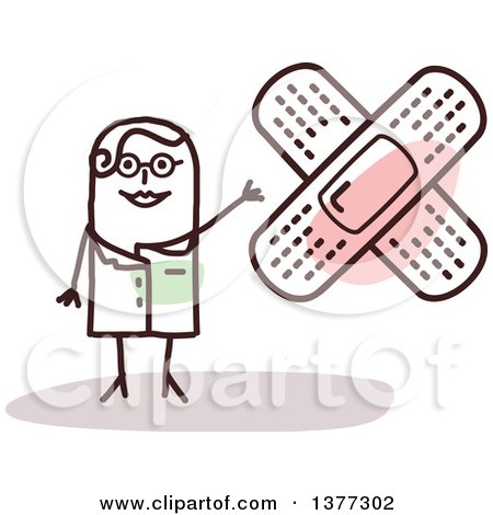 Clipart of a Stick Female Doctor with Crossed Bandages - Royalty Free Vector Illustration by NL shop