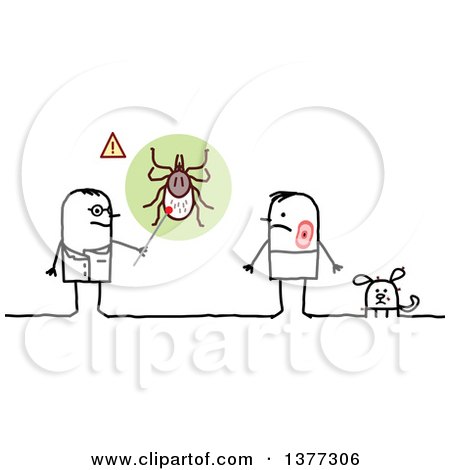 Clipart of a Stick Male Doctor Discussing Ticks with a Male Lyme Disease Patient and Dog - Royalty Free Vector Illustration by NL shop