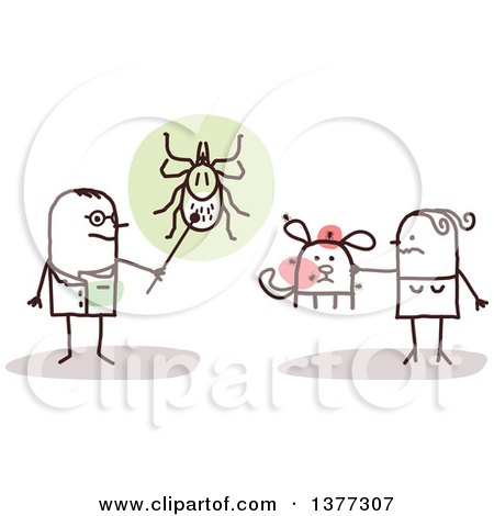 Clipart of a Stick Male Doctor or Veterinarian Discussing Ticks with a Woman and Her Dog - Royalty Free Vector Illustration by NL shop