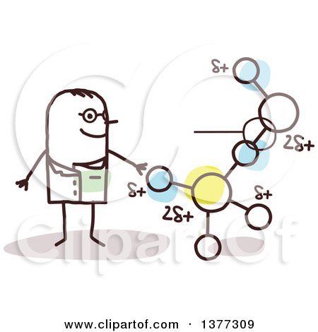 Clipart of a Stick Male Scientist Discussing Molecules - Royalty Free Vector Illustration by NL shop