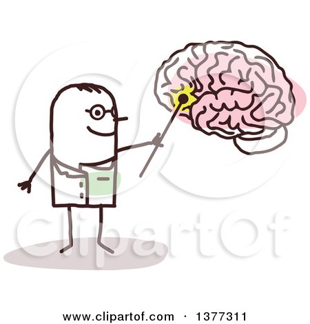 Clipart of a Stick Male Doctor Discussing the Brain - Royalty Free Vector Illustration by NL shop