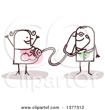 Clipart of a Stick Male Doctor Examining a Pregnant Woman - Royalty Free Vector Illustration by NL shop
