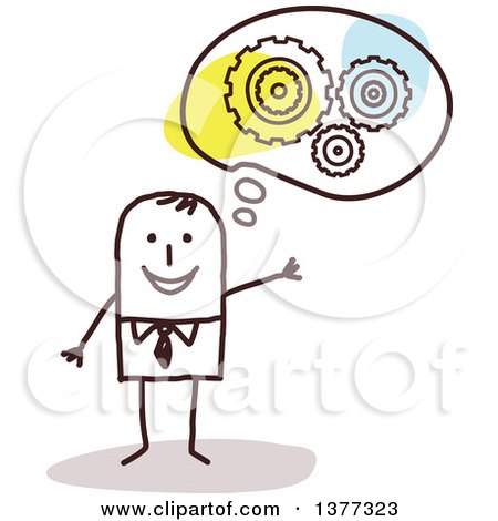 Clipart of a Creative Stick Business Man with an Idea - Royalty Free Vector Illustration by NL shop