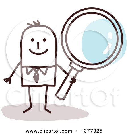 Clipart of a Stick Business Man Holding a Magnifying Glass - Royalty Free Vector Illustration by NL shop